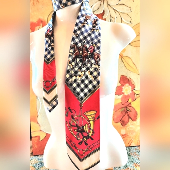 80s POLO Ralph Lauren Preppy HTF Fox Hunt HORSES Plaid Wide Collector Neck Tie - Picture 9 of 13
